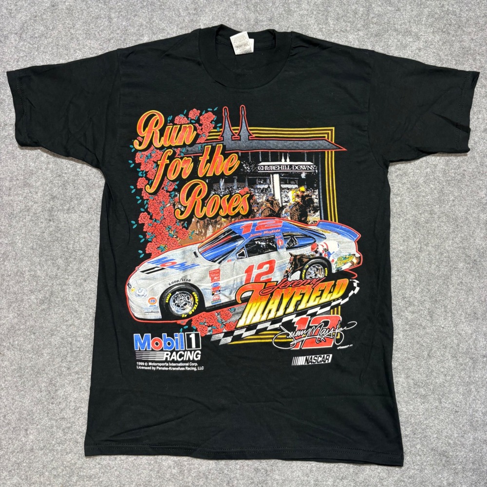 Vintage 1999 Jeremy Mayfield NASCAR Kentucky Derby T-Shirt Mens Large Mobil 1